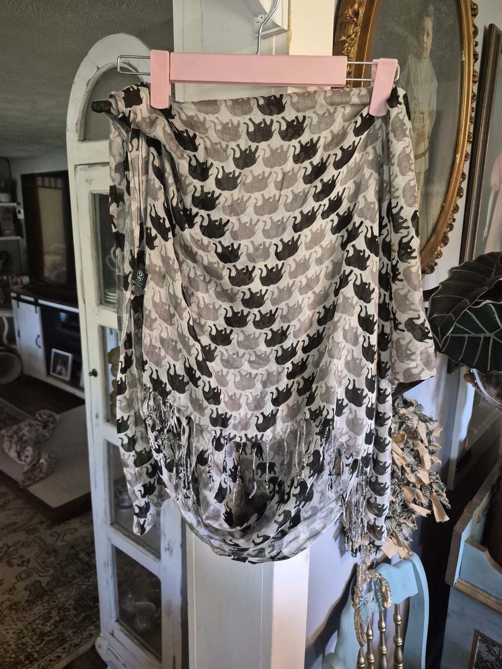 2 Chic Fringe Wrap Skirt in Black and Cream - Picture 2 of 4